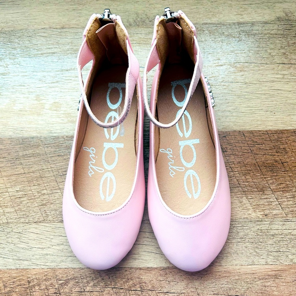 Bebe Girls Pink Shoes Ballet Flats with Rhinestone Studded Ankle straps,Size 10